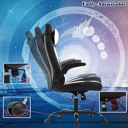 BestOffice PC Gaming Chair Ergonomic Office Chair Desk Chair with Lumbar Support Flip Up Arms Headrest PU Leather Executive High Back Computer Chair for Adults Women Men (White) thumbnail 6