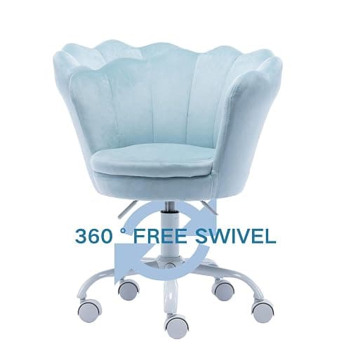 DAYALANE Kids Desk Chair with Wheels, Cute Petal Study Computer Chair with Arms for Teen Girls, Upholstered Velvet Swivel Kids Rolling Task Chair for Bedroom, Vanity, Blue thumbnail 6