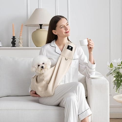 PAWPUBBY Dog & Cat Carrier Sling, Adjustable Soft Padded Shoulder Puppy Carrier, Hands-Free Dog Carrier Bag with Double Safety Buckles Premium Material for Outdoor Travel (Apricot, M) thumbnail 9