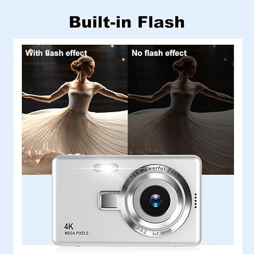 4K Digital Camera, Acbaeta Autofocus 50MP Vlogging Camera with 32G SD Card, 16X Zoom, Flash, Anti-Shake, Compact Portable Small Point and Shoot Digital Camera for Kids Student Teen Adult Beginner thumbnail 4