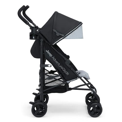 Jeep AdventureGlyde Stroller by Delta Children - Lightweight Travel Stroller with Smoothest Ride & Compact Fold, 3-Position Recline, Extra Large Storage Basket, Black/Grey thumbnail 4
