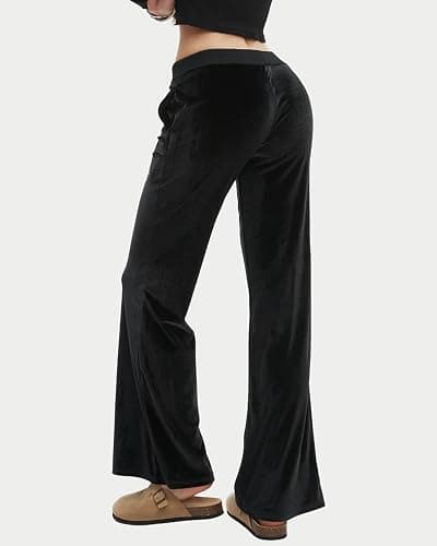 Bosloga Velvet Star Rhinestone Flare Pants for Women, Bootcut Low Rise Drawstring Bell Bottoms, Y2K Streetwear thumbnail 3