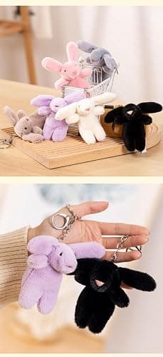 LOHGOU Cute Bunny Bag Charm, Plush Rabbit Keychain Mini Rabbit Car Keys Decor Purse Charm Pendant Decoration thumbnail 7