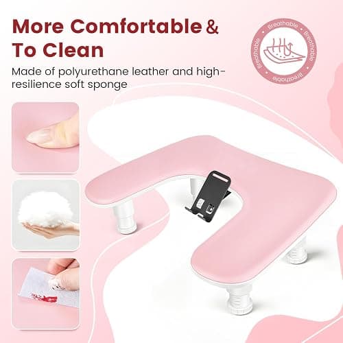 JODSONE Pink U-Shaped Manicure Arm Rest for Nails Tech with Rotating 360°Built-In Phone Holder and Adjustable Nail Arm Rest Detachable Manicure Hand Rest for Salon Design thumbnail 6