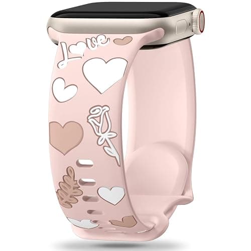 Witzon Cute Floral Band Compatible with Apple Watch Bands for Women 40mm 41mm 42mm 38mm 44mm 45mm 46mm 49mm, Engraved Flower Soft Silicone Dressy Strap for iWatch Series 11 10 9 8 7 6 5 4 SE 3 2 1 - Image 1