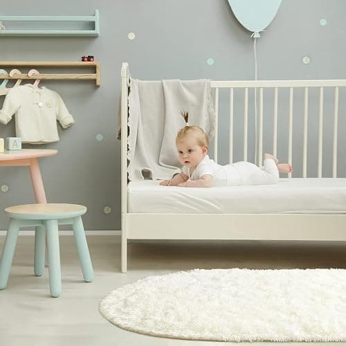 Softlife Fluffy Rugs for Bedroom, Shag Cute Area Rug for Girls/Boys and Kids Baby Room Home Decor, 2.6 x 5.3 Feet Oval Indoor Carpet for Nursery Dorm Living Room, Creamy thumbnail 6