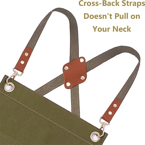 AFUN Chef Aprons for Women Men with Large Pockets, Cotton Canvas Cross Back Water Repellent Work Apron, Size M to XXL (Grey Green) thumbnail 4
