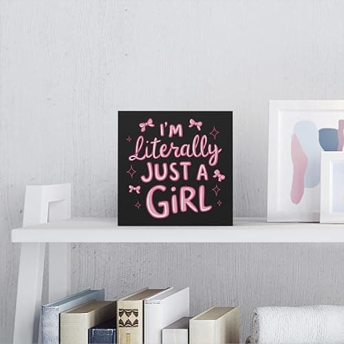 Pink Room Decor Light Pink Dorm Room Decoration for Girl Decor for Bedroom I'm Literally Just A Girl Girly Bowknot Signs for Home Dorm Wall Desk Shelf Tabletop Decoration (black) thumbnail 5