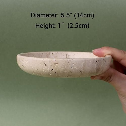 Nawgnail Natural Travertine Marble Jewelry Dish 5.5", Trinket Dish for Ring Earring, Gift for Woman Daugther(Beige Travertine) thumbnail 2