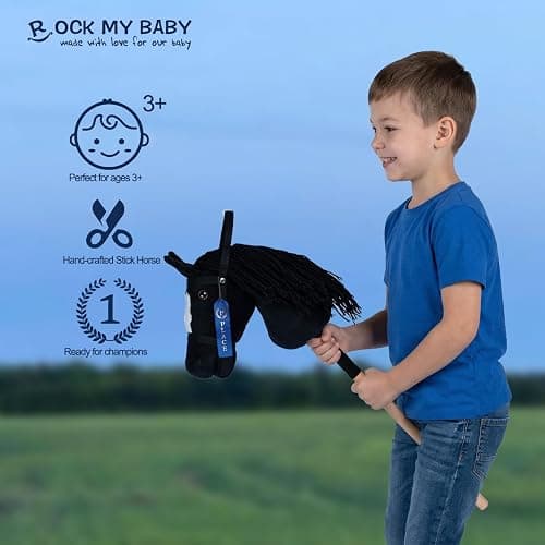ROCK MY BABY Hobby Horse Plush Stuffed Stick Horse with Award Ribbon for Boys and Girls 3+ Fun Toys for Pretend Play (Black) CPC Certified thumbnail 4