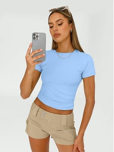 AUTOMET Womens 3 Piece Short Sleeve Shirts Basic Going Out Slim Fitted Crop Tops 2026 Summer Y2k Spring Clothes thumbnail 3