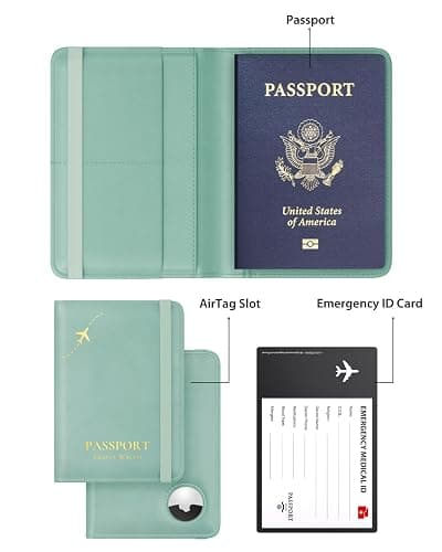 Stouchi AirTag Passport Holder – Slim RFID Travel Wallet | Ultra-slim, Waterproof PU Leather, 5 Card Slots, RFID Blocking, AirTag Slot – Perfect for US Passports, Snug for EU thumbnail 2