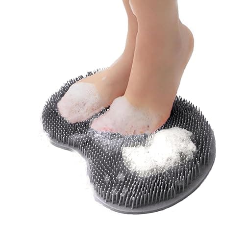 Shower Foot and Back Scrubber Mat,Wall Mounted Shower Foot Scrubber with Suction Cups,Exfoliating Silicone Massage Foot Cleaner for Shower(Grey) - Image 1