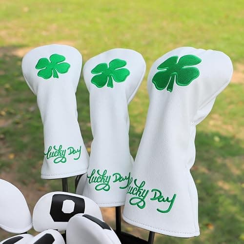 Montela Golf Club Covers Lucky Clover Golf Driver Covers Fairway Wood Head Cover Hybrid Headcover Leather 3 Wood Headcovers Golf Head Covers for Scotty Cameron Taylormade Titleist Odyssey thumbnail 4
