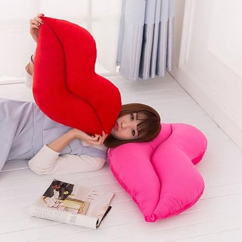 LEVINIS Hot Pink Lip Shape Throw Pillows Girls Soft Velvet Decorative Reversible Pillow Cushion for Bed Couch Office 23.6 x 13.6 Inch thumbnail 4
