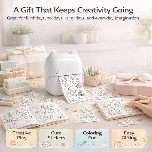 NeuroBuddie AI Voice Sticker Printer for Kids, Mini Thermal Sticker Maker, Inkless Portable Talk-to-Print Printer for Coloring Pages, Journals, DIY & Gifts thumbnail 9