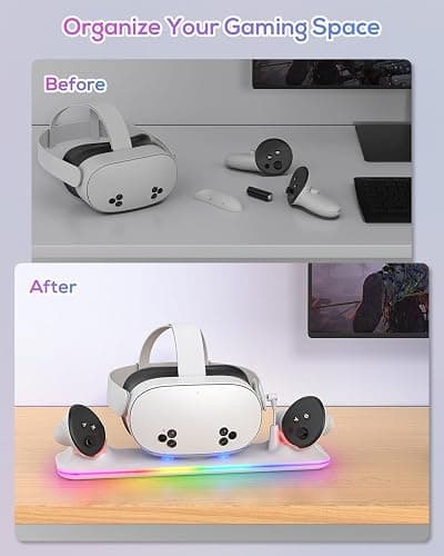 Charging Dock for Meta Quest 3S/3, Kinwin Magnetic Charging Station for Oculus Quest 3S/3 Accessories with RGB Light, Charging Stand for VR Headset and Controller with 2 Rechargeable Batteries (White) thumbnail 8