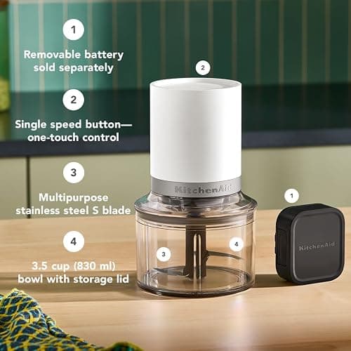 KitchenAid Go Cordless Top Down Chopper - battery sold separately, KTCR350, Porcelain White thumbnail 3
