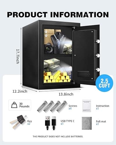 RETLLAS 2.5 Cu Ft Safe Box for Home Steel Electronic Digital Safety Box Personal Security Lock Box with LED Sensor Light Emergency Type-C External Charge for Money Jewelry Documents thumbnail 2