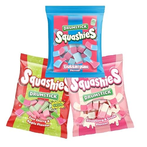 Squashie Drumstick Candy Variety Pack – 3-Pack Deal (120g Each) – Bubblegum, Sour Cherry & Apple, Strawberry & Cream – Imported from the UK - Image 1