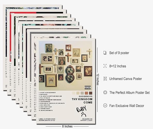 Uicideboys Poster 9-Piece Set Eternal Grey，New World Depression， Sing Me a Lullaby, My Sweet Temptation， Stop Staring At the Shadows ， Thy Kingdom Come Poster Canvas Album Unframed Set - 8x12IN thumbnail 2