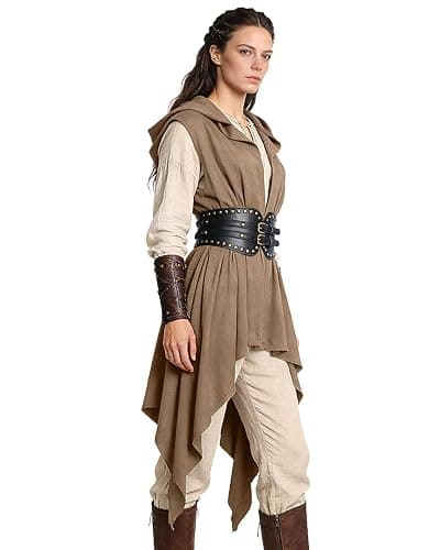 L'VOW Women's Asymmetrical Post-Apocalyptic Hooded Surcoat Distressed Hem Sleeveless Tunic Wasteland Ranger Cosplay Vest - Image 1