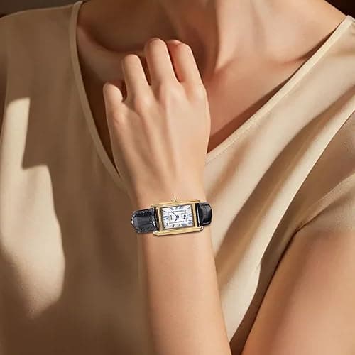 FANMIS Vintage Women's Rectangle Wristwatch Classic Ladies Analog Quartz Watch Ultra-Thin Ladies Bangle Bracelet Watch Female Business Dress Watches with Leather Strap thumbnail 5