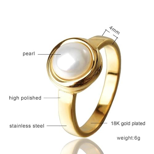 HOSICRON Pearl Ring for Women, 18K Gold Plated Rings for Bride Wedding Engagement Band Birthday Jewelry for Women Fits Sizes 5 to 11 thumbnail 6