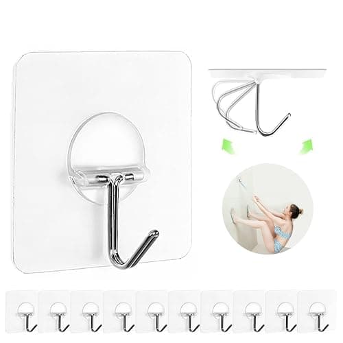 Adhesive Hooks for Hanging Heavy Duty Wall Hooks Self Adhesive Towel Coat Hooks Waterproof Transparent Hook for Bathroom Shower Kitchen Keys Door Outdoor Home Improvement Utility Hook 12 Pack - Image 1