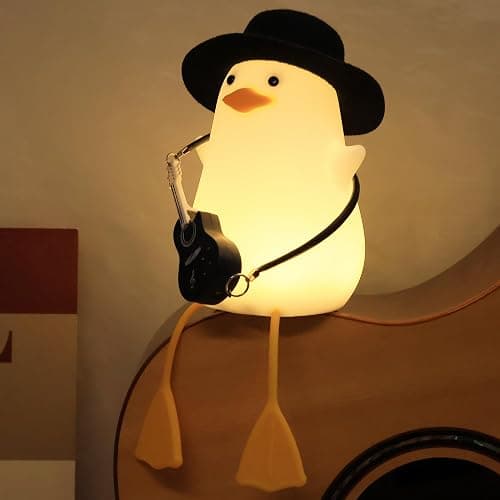 Anywin Duck Night Light, Squishy Duck Lamp, Silicone Bedside Light Up Funny Duck with Dimmer & Rechargeable. Birthday Gifts for Friends Women(Guitar Duck) - Image 1