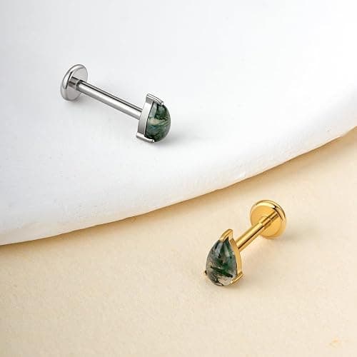 Humorrap 1PC ASTM F136 Titanium Push Pin Moss Agate Stone Flat Back Earrings 16G 8mm for Helix Conch Tragus thumbnail 5