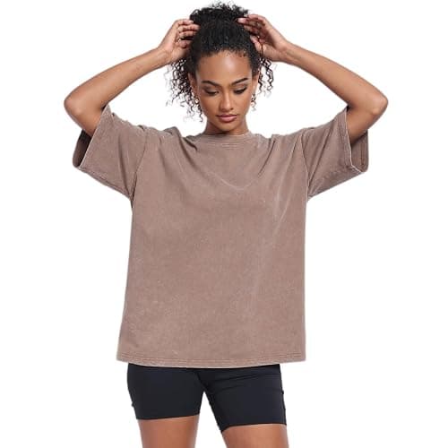 Womens Washed Vintage Oversized T-Shirt Casual Baggy Streetwear Boyfriend Tee Workout Short Sleeve Cotton Tops thumbnail 3
