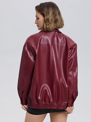 Moreone Womens Oversized Leather Jackets Faux Motorcycle Biker Bomber Zip Up Coats Fall Outfits Fashion Clothes 2025 thumbnail 6