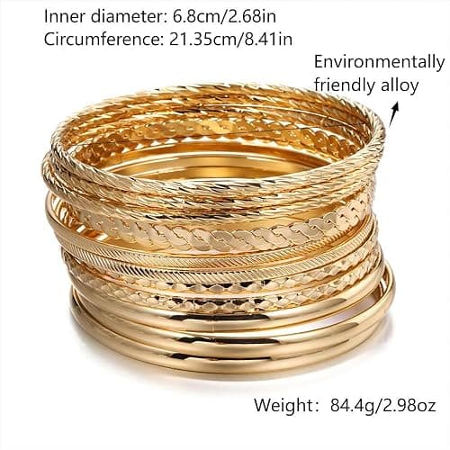 RINTOLER 16Pcs Gold Bangle Bracelets for Women - Multi Layer Stackable Textured Bracelets Boho Jewelrys Set. thumbnail 9