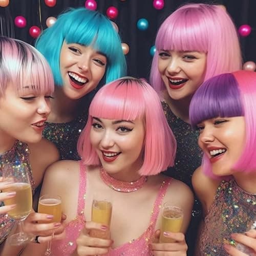 LIULIUBTY Short Bob Hair Wigs Straight with Flat Bangs Synthetic Colorful Cosplay Daily Party Neon Wig for Women with Wig Cap 12" Natural As Real (Teal Blue) thumbnail 7