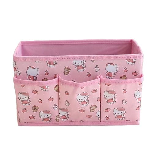 Saileg Kawaii Collapsible Storage Bin, 4 Grids Anime Storage Box Storage Basket Makeup Holder Office Desk Organizer Room Decor for makeup brush,lipstick,hair accessories... (Cat) - Image 1