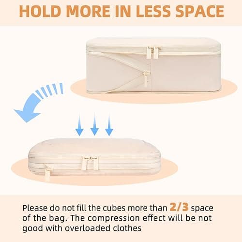 BAGAIL 4 Set/6 Set/8 Set Compression Packing Cubes Travel Accessories Expandable Packing Organizers (Square Mesh, 05-Cream) thumbnail 5