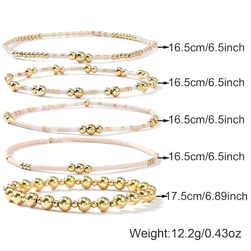 SHINUS BOHO 14K Gold Plated Pearl Beaded Cross Bracelets Stack Set for Women,Stretch Boho Colorful Christian Beads Ball Jewelry Friendship Summer Trendy Gift thumbnail 7