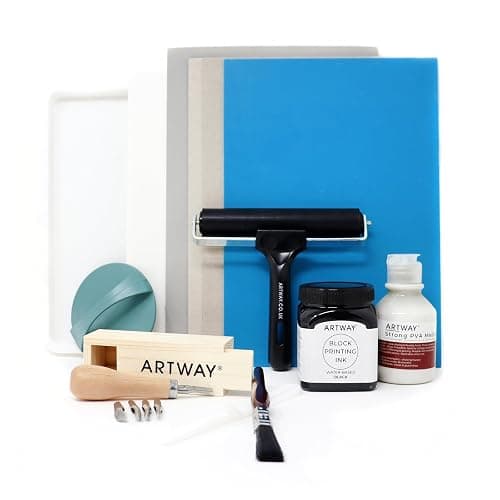 Artway - Kit pour linogravure et découpe - polymère/lino/rouleau/réceptacle à encre/encre et plus - Image 1