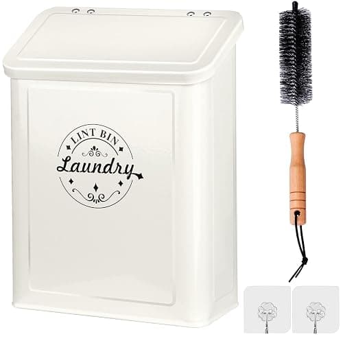SACREDAY Magnetic Lint Bin for Laundry Room Organization and Storage with Brush, Wall-Mounted Dryer Lint Bin for Room Decor, Space-Saving Trash Can (Cream) - Image 1