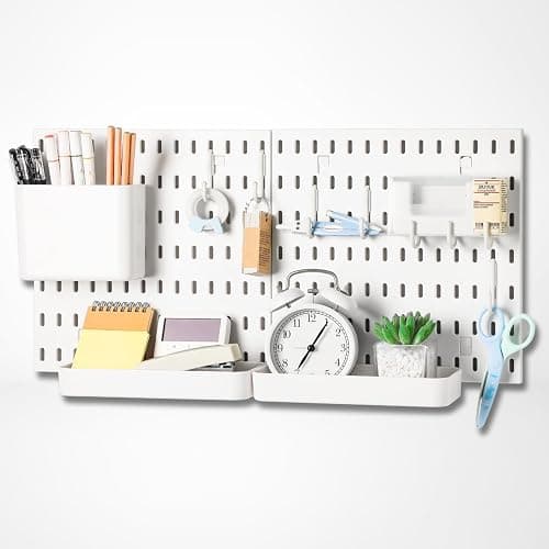 Keepo Pegboard Combination Kit, Pegboards and Accessories Modular Hanging for Wall Organizer, Crafts Organization, Ornaments Display, Nursery Storage, Peg Board (White, 22″×11″) - Image 1