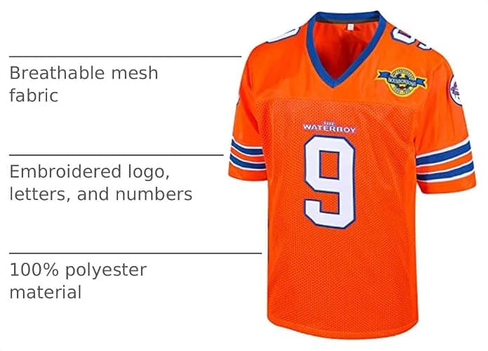 Atonmore Bobby Boucher #9 The Waterboy Adam Sandler Movie Football Jersey | Adam Sandler Movie Mud Dogs Bourbon Bowl,90S Clothing for Party thumbnail 4