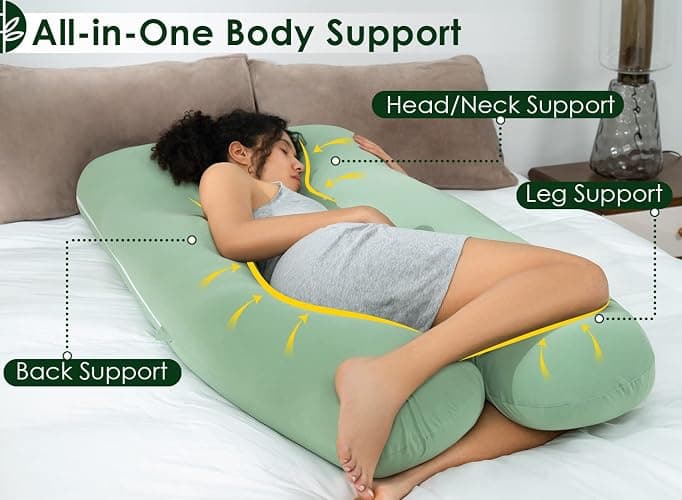 QUEEN ROSE Cooling Pregnancy Pillows, U Shaped Full Body Maternity Pillow for Pregnant Support, Rayon Derived from Bamboo, Buttery Soft, Super Breathable for Hot Sleeper, Green thumbnail 2