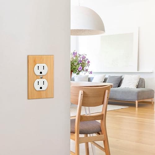Pinkunn 10 Pieces Solid Wood Light Switch Plate Outlet Covers Bamboo Wooden Decorative Wall Plate for Home Bedroom Kitchen(Light Oak,Double Hole) thumbnail 2