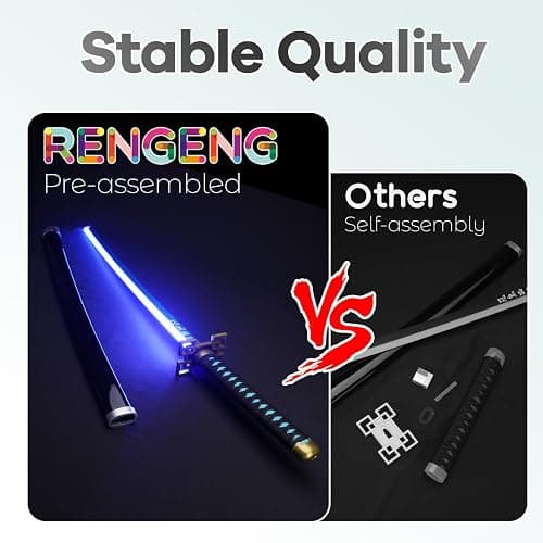 RENGENG Light Up Sword, 40 Inches Rechargeable Plastic Replica with Belt & Stand, Sword with Original Texture thumbnail 4
