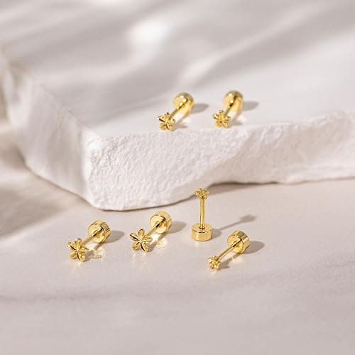 VRIUA 20G Tiny Flat Back Earrings for Women - 14K Gold/Silver Plated Small Flat Back Stud Earrings Hypoallergenic Cartilage Helix Piercing Jewelry thumbnail 6