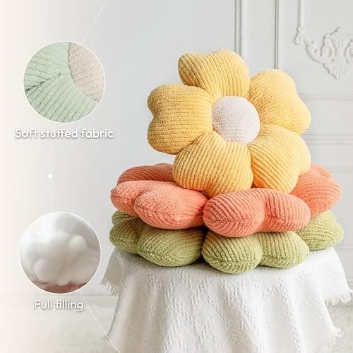 Sioloc Flower Throw Pillow,Floor Cushion, Seat Cushion, Cute Flower Pillow, Aesthetic Pillow as Room Decor, Decorative Pillows for Bed Sofa Couch(Green,15.7Inch) thumbnail 5