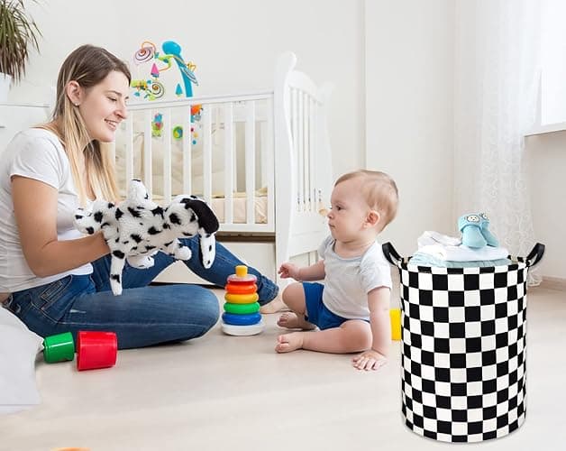 HIYAGON Boys Laundry Basket hamper Kids Hamper Car Toy Organizer Bins for Room Decor,Gift Basket for Bedroom(Racing Flag) thumbnail 4