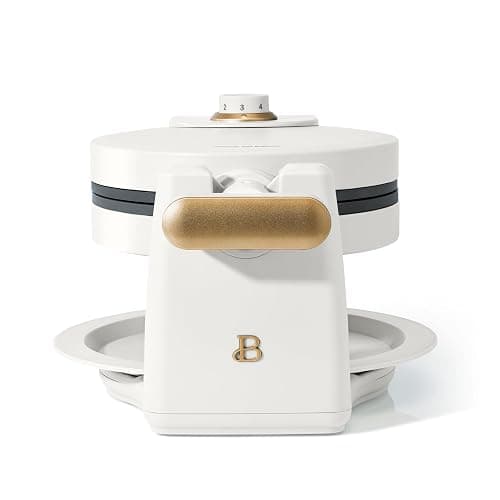 DqOasd Rotating Belgian Waffle Maker, Black, by Drew Barrymore Flower, Makes 1-Inch Thick Waffles, Stainless Steel (White Icing) thumbnail 6