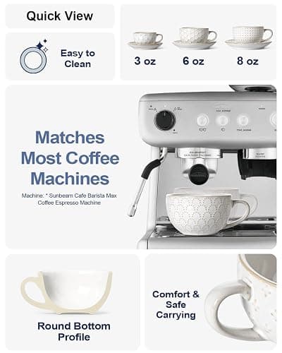 LE TAUCI Cappuccino Cups with Saucers 8 oz, Ceramic Large Coffee Cup for Au Lait, Double shot, Latte, Cafe Mocha, Tea, Dishwasher Safe - Set of 4, Arctic white thumbnail 5